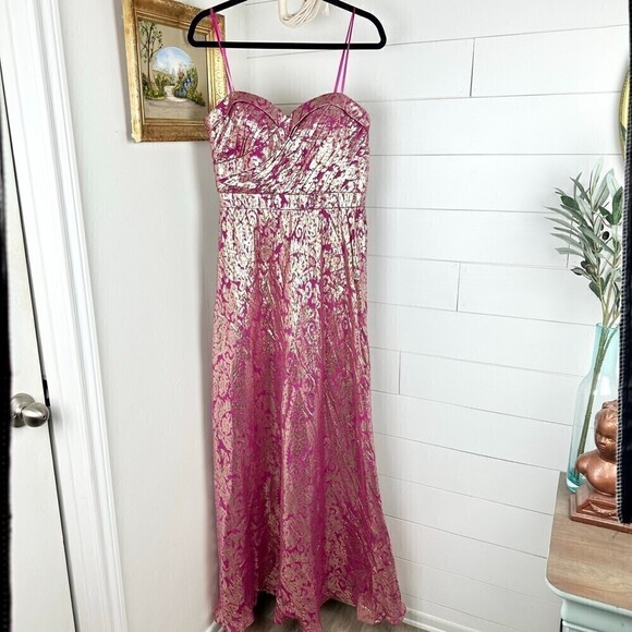 Aidan Mattox Silk Metallic Formal Gown Pink Gold Women's Size 8 - Picture 1 of 7